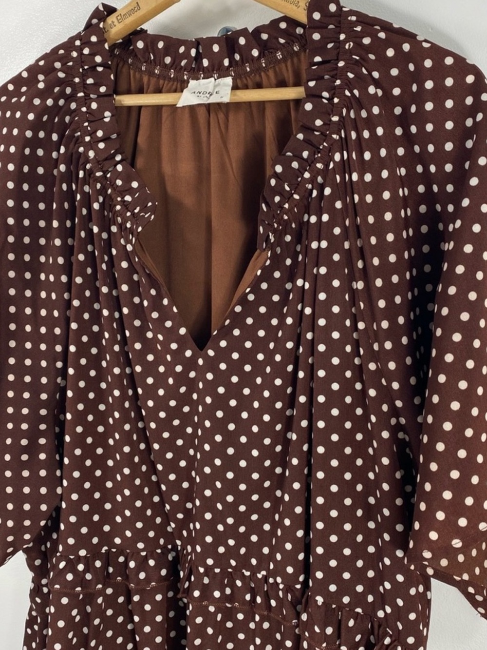 Andrée by Unit Chocolate Brown White Polka Dot Flowy Babydoll Dress Plus Size 1X